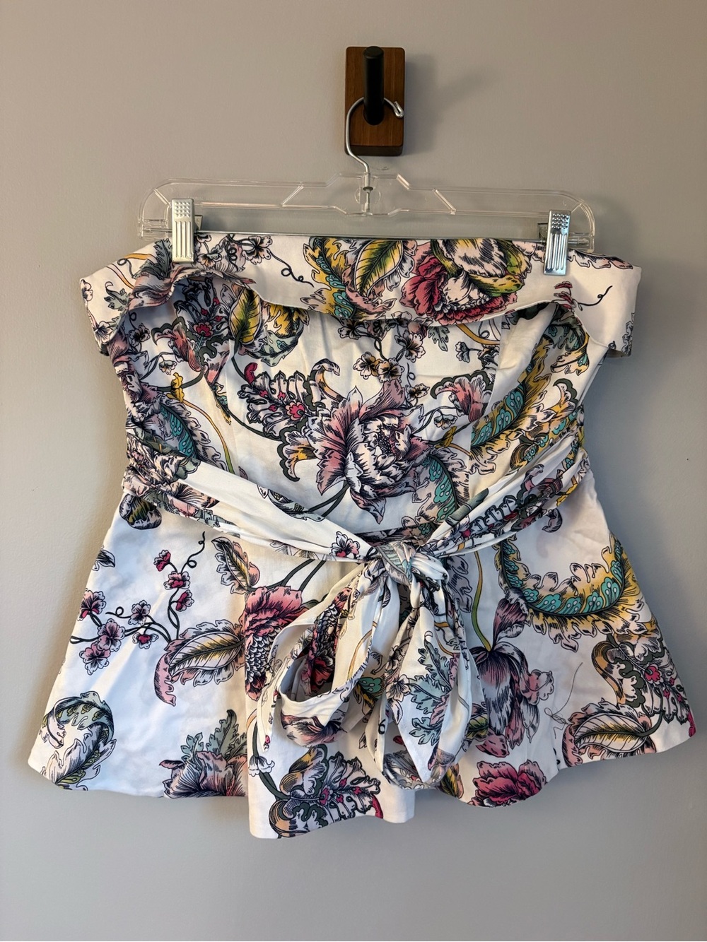Strapless Peplum Floral Top Belted Fall Layering Piece Medium